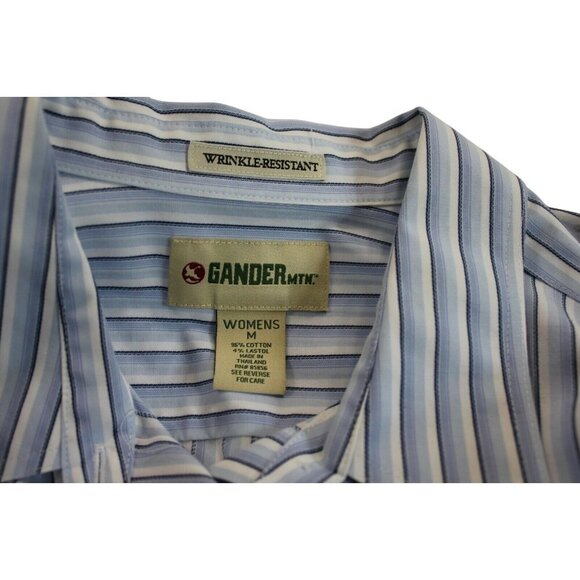 Gander Mtn Wrinkle-Resistant Stripe Button-Up Shirt M Blue/White Cotton Blend - Picture 5 of 5